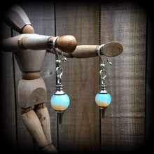 Load image into Gallery viewer, 6mm, 0 gauge gemstone ear hangers, 8mm ear weights, 00 gauge, Moonstone weights, Opalite tunnel dangles, 10mm Plug dangles, Gauged earrings