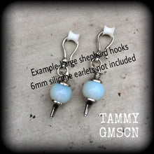 Load image into Gallery viewer, 6mm, 0 gauge gemstone ear hangers, 8mm ear weights, 00 gauge, Moonstone weights, Opalite tunnel dangles, 10mm Plug dangles, Gauged earrings