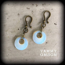 Load image into Gallery viewer, Opalite ear weights, Gauged earrings, Moonstone weights, Plug dangles, Hanging gauges, Gauged earrings, Tunnel dangles, 00g 0g 2g 4g 6g 8g