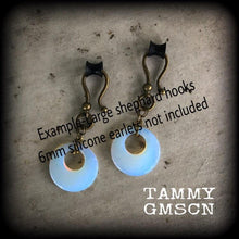 Load image into Gallery viewer, Opalite ear weights, Gauged earrings, Moonstone weights, Plug dangles, Hanging gauges, Gauged earrings, Tunnel dangles, 00g 0g 2g 4g 6g 8g