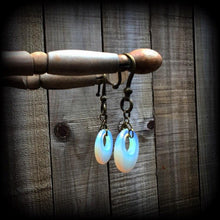 Load image into Gallery viewer, Opalite ear weights, Gauged earrings, Moonstone weights, Plug dangles, Hanging gauges, Gauged earrings, Tunnel dangles, 00g 0g 2g 4g 6g 8g