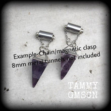 Load image into Gallery viewer, Amethyst ear weights, Quartz ear hangers, Gauged earrings, Gemstone tunnel dangles, Tunnel dangles, Plug dangles, Hanging gauges 00g 0g 2g