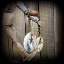 Load image into Gallery viewer, Lace Agate ear weights Stone 6mm ear hangers Gemstone Tunnel Earrings Crazy lace agate Plug earrings Hanging gauges Tunnel dangles 00g 0g 2g