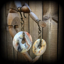 Load image into Gallery viewer, Lace Agate Earrings Stone Earrings Gemstone Earrings Crazy lace agate Heavy earrings Stretched ears Dangle earrings Pierced ears 12g 14g