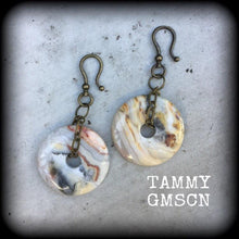 Load image into Gallery viewer, Lace Agate ear weights Stone 6mm ear hangers Gemstone Tunnel Earrings Crazy lace agate Plug earrings Hanging gauges Tunnel dangles 00g 0g 2g