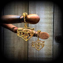 Load image into Gallery viewer, Eye of Horus earrings, Eye of Ra earrings, Egyptian earrings, Evil eye earrings, Occult earrings, Esoteric jewelry, Tunnel earrings, Plugs