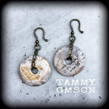 Load image into Gallery viewer, Jasper Ear weights Gemstone ear hangings Dangle gauges Stretched lobes Gauged earrings Picture Jasper Stone tapers 00g 0g 2g 4g 6g 8g