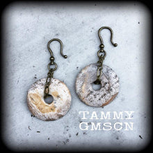 Load image into Gallery viewer, Picture Jasper ear weights Stone ear hanger Gemstone Tunnel earrings Plug earrings Tunnel dangles Gauged earrings 00g 0g 2g 4g 6g 8g