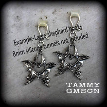 Load image into Gallery viewer, Bat earrings Pentagram earrings Halloween earrings Emo earrings Gothic jewelry 3mm plug earrings 6mm tunnel earrings 4mm 5mm 8mm ear hangers