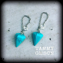 Load image into Gallery viewer, 4mm 6 gauge ear hangers Ear weights Tunnel earrings Tunnel dangles Boho ear weights Gemstone Plug earrings Gauged earrings Hanging gauges