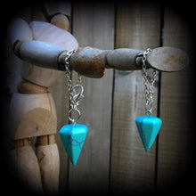 Load image into Gallery viewer, Turquoise earrings Crystal Stone Wicca Gemstone Boho Pierced ears Turquoise Dangle earrings Stretched ears Gauged earrings Hanging gauges
