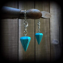 Load image into Gallery viewer, Turquoise earrings Crystal Stone Wicca Gemstone Boho Pierced ears Turquoise Dangle earrings Stretched ears Gauged earrings Hanging gauges