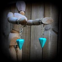 Load image into Gallery viewer, Turquoise earrings Crystal Stone Wicca Gemstone Boho Pierced ears Turquoise Dangle earrings Stretched ears Gauged earrings Hanging gauges