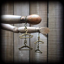 Load image into Gallery viewer, Coat Hanger earrings Cute earrings Kitsch earrings Retro earrings Kawaii earrings Boho earrings Hipster earrings Pierced ears Gauges 2g 4g