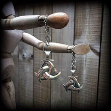 Load image into Gallery viewer, 0 gauge tunnel earrings Norse tunnel dangles 8mm plug earrings Odins Horn ear weights Asatru jewelry Hanging gauges Gauged earrings Gauges