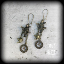 Load image into Gallery viewer, Tea Party earrings, March Hare, Mad Hatter, Rabbit jewelry, Alice in Wonderland, Clock jewelry, Plug earrings, Tunnel earrings 0g 2g 4g 6g