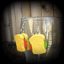 Load image into Gallery viewer, Sandwich earrings, Vegan jewelry, Food jewelry, Tunnel earrings, Plug earrings, Novelty earrings, Sandwiches, High Tea, Smoko, Gauges  2g 4g