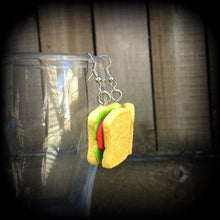 Load image into Gallery viewer, Sandwich earrings, Vegan jewelry, Food jewelry, Tunnel earrings, Plug earrings, Novelty earrings, Sandwiches, High Tea, Smoko, Gauges  2g 4g