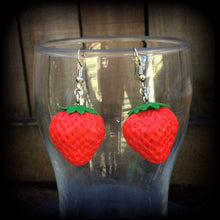 Load image into Gallery viewer, Strawberry earrings, Fruit earrings, Food jewelry, Vegan, Tunnel earrings, Novelty earrings, Plug earrings, Earrings for pierced ears