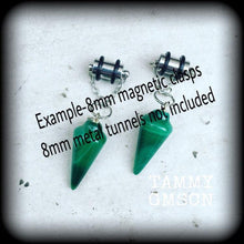 Load image into Gallery viewer, Onyx earrings Gemstone earrings Green onyx earrings Dangle earrings Stone earrings Organic earrings 2g Plug earrings Tunnel earrings Gauges