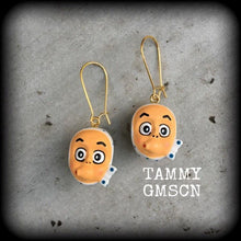 Load image into Gallery viewer, Japanese earrings Hyottoko earrings Okame Otafuku Plug earrings Lucky charm Tunnel earrings Gauged earrings Kawaii For stretched ears Gauges