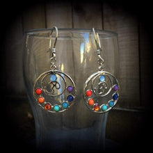 Load image into Gallery viewer, Chakra earrings Tree of Life earrings Gemstone earrings Ohm Plug earrings Pagan Tunnel earrings Wicca Esoteric Occult Yoga Tunnel dangles 2g