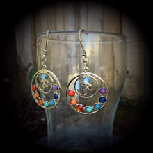 Load image into Gallery viewer, Chakra earrings Tree of Life earrings Gemstone earrings Ohm Plug earrings Pagan Tunnel earrings Wicca Esoteric Occult Yoga Tunnel dangles 2g