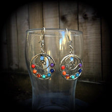 Load image into Gallery viewer, Chakra earrings Tree of Life earrings Gemstone earrings Ohm Plug earrings Pagan Tunnel earrings Wicca Esoteric Occult Yoga Tunnel dangles 2g