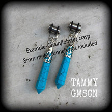 Load image into Gallery viewer, Turquoise earrings Gemstone Howlite Stone earring Blue Tunnel earrings Plug earrings Pierced ears Hanging Gauges Plug dangles 00g 0g 2g 4g