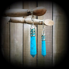 Load image into Gallery viewer, Turquoise earrings Gemstone Howlite Stone earring Blue Tunnel earrings Plug earrings Pierced ears Hanging Gauges Plug dangles 00g 0g 2g 4g