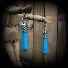 Load image into Gallery viewer, Turquoise ear hangers Gemstone ear weights Tunnel earrings Plug earrings Hanging Gauges Plug dangles Tunnel dangles Dangly plugs 00g 0g 2g