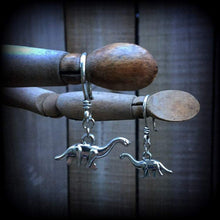 Load image into Gallery viewer, Dinosaur 3mm ear hangers Diplodocus 8 gauge tunnel earrings Tunnel dangles 6 guage earrings 4mm plug dangles 6mm ear hangers 8mm 10mmgauges