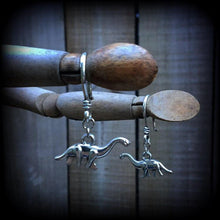 Load image into Gallery viewer, Dinosaur earrings Diplodocus T Rex Dinosaur jewelry T-Rex Science earrings Jurassic earrings Tunnel earrings Plug earrings Pierced ears 3mm