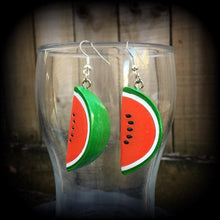 Load image into Gallery viewer, Watermelon earrings Vegan earrings Fruit earrings Kitsch earrings Retro earrings Food earrings Gifts for her Tunnel earrings Plug earrings