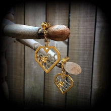 Load image into Gallery viewer, Bee hive ear weights Hexagon Ear hangers Insect Boho Sacred Geometry Geometric Tunnel dangles Plug earrings Gauged earrings 00g 0g 2g 4g 6g