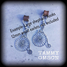 Load image into Gallery viewer, Retro earrings Hipster earrings Kitsch earrings Boho earrings Penny Farthing earrings Bicycle earrings Vintage earrings Steampunk earrings