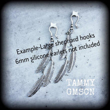 Load image into Gallery viewer, Feather earrings, Goddess earrings, Artemis earrings, Boho earrings, Dangle earrings, For pierced ears, For stretched ears, Gauged earrings