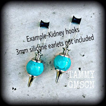 Load image into Gallery viewer, 3mm gemstone ear weights 0 gauge turquoise ear hangers 8mm plug dangles 6mm plug earrings 4mm tunnel dangles Gauged earrings Tunnel earrings