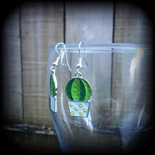 Load image into Gallery viewer, Cactus earring Cactus jewelry Succulent earrings Plant jewelry Vegan jewelry Cute earrings Tunnel earrings Plug earrings Tunnel dangles 3mm