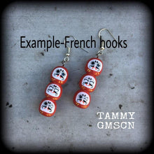 Load image into Gallery viewer, Daruma earrings Japanese earrings Good luck charms Tattoo Kawaii earrings Kabuki earrings Tunnel dangles Plug earrings Gauged earrings Plugs