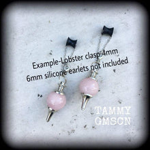 Load image into Gallery viewer, 2 gauge, 0 gauge, 00 gauge, Rose Quartz, Plug dangles, Ear hangers, Ear weights, Tunnel dangles, Crystal weights, Hanging gauges, Tapers 6mm