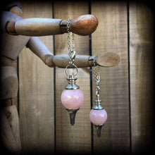 Load image into Gallery viewer, Rose Quartz earrings, Boho earrings, Ball earrings, Silver earrings, Chakra earrings, Pendulum, Wicca, Earrings for pierced ears, Crystal