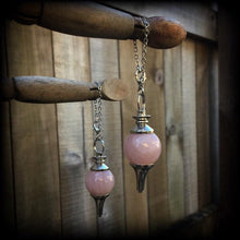 Load image into Gallery viewer, Rose Quartz earrings, Boho earrings, Ball earrings, Silver earrings, Chakra earrings, Pendulum, Wicca, Earrings for pierced ears, Crystal