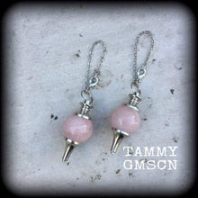 Load image into Gallery viewer, Rose Quartz earrings, Boho earrings, Ball earrings, Silver earrings, Chakra earrings, Pendulum, Wicca, Earrings for pierced ears, Crystal