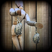 Load image into Gallery viewer, Zombie earrings Brain earrings Anatomy earrings Horror earrings B-Grade horror jewelry 3mm tunnel earrings 8 gauge ear weights 6 gauge 4mm
