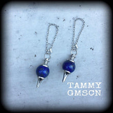 Load image into Gallery viewer, Lapis Lazuli Earrings Gemstone earrings Pendulum earrings Lapis Lazuli ear weights Ball earrings Pierced ears Gauged earrings Plug earrings
