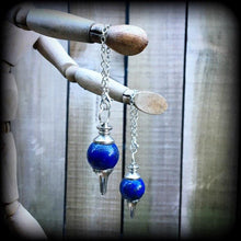 Load image into Gallery viewer, Lapis Lazuli Earrings Gemstone earrings Pendulum earrings Lapis Lazuli ear weights Ball earrings Pierced ears Gauged earrings Plug earrings