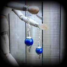 Load image into Gallery viewer, Lapis Lazuli Earrings Gemstone earrings Pendulum earrings Lapis Lazuli ear weights Ball earrings Pierced ears Gauged earrings Plug earrings