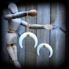 Load image into Gallery viewer, Artemis earrings, Double Horn earrings, Boho earrings, Dangle earrings, Goddess earrings, Moon earrings, Gauged earrings, For pierced ears