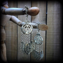 Load image into Gallery viewer, Witchy earrings Leaf earrings Goddess earrings Artemis Tunnel earrings Gothic Emo Occult Plug earrings Boho earrings Pierced ears Gauges 14g